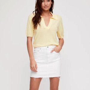Aritzia Wilfred Free Tanit Skirt White Denim Mini Skirt Frayed Hem size S small